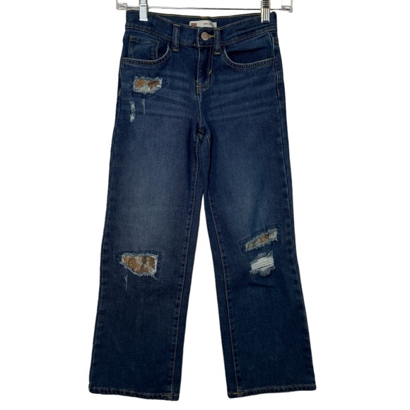 Levi’s wide leg floral patchwork boho jeans girls 8 reg - Picture 1 of 13